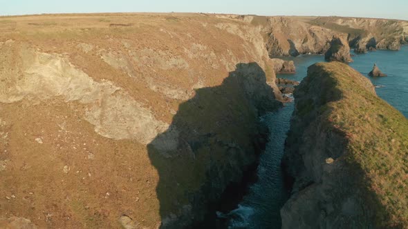 Aerial view of Bedruthan Carnewas, Cornwall, UK.