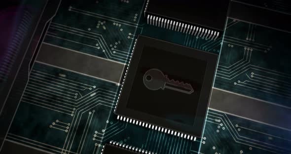 Processor factory with laser burning of cyber security key symbol