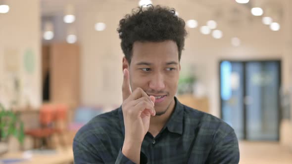 Pensive African American Man Thinking Getting Idea