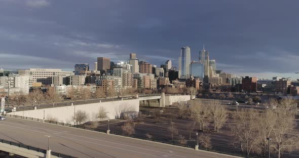 City of Denver Colorado skyline drone shot in 4K taken in Jan17,2021