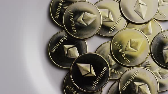 Rotating shot of Ethereum Bitcoins