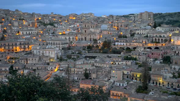 Panoramic Shot of Historical Center of Modica, UNESCO World Heritage Site. Sicily, Italy