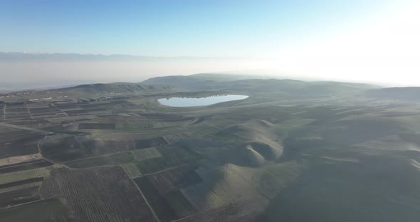 Aerial view of Kochebi Lake in Dedoplis Tskaro, Georgia