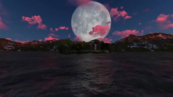 Night landscape with moon and clouds