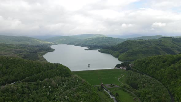 Aerial view of Starina reservoir in Slovakia