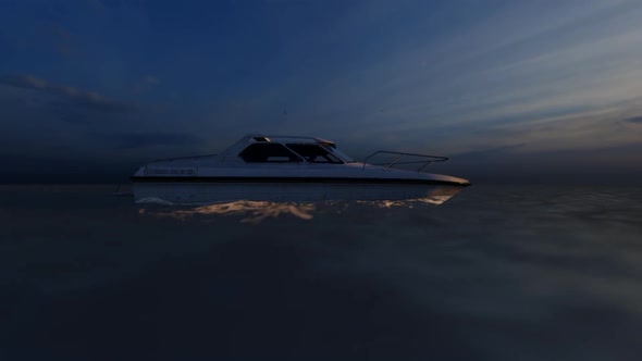 Fast Boat at Sea in the Evening