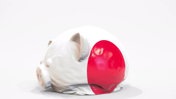 Deflating Piggy Bank with Printed Flag of Japan