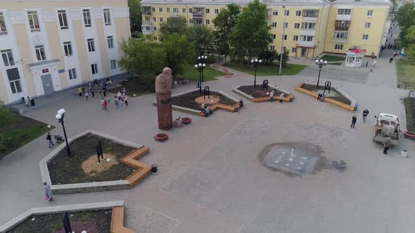 Aerial view of people and children at Square near the house of Culture 14