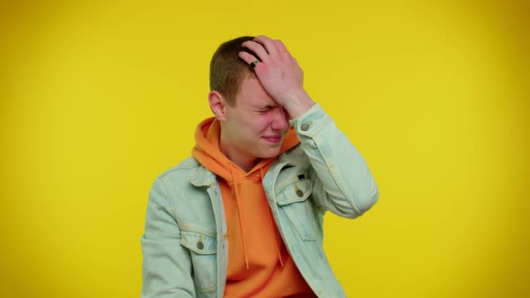 Young Man Waiting for Good Luck Loses Becoming Surprised Sudden Lottery Results Bad Fortune Loss