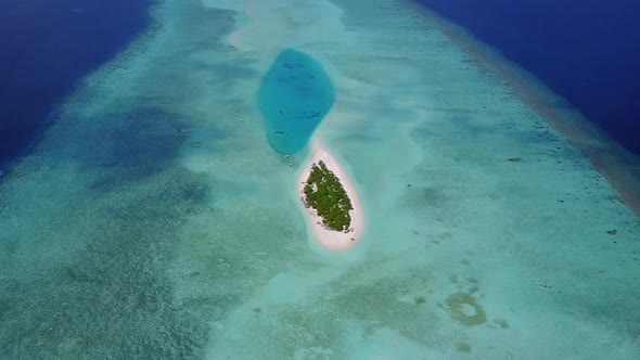 Aerial drone panorama of exotic coast beach by blue ocean with sand background