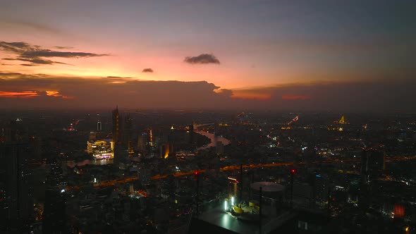 Aerial View of King Power Mahanakhon Tower in Sathorn Silom Central Business District of Bangkok