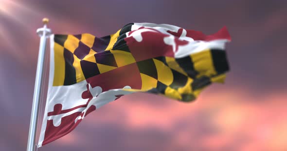 Flag of Maryland State at Sunset