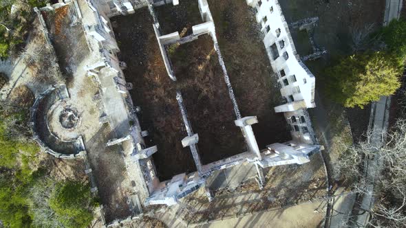 Epic Aerial View of Mystical Ancient Medieval Abandoned Castle Ruins