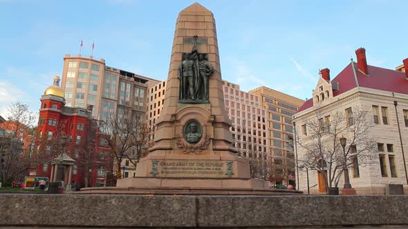 A panning up shot of the Grand Army of the Republic Memorial in Washington DC.