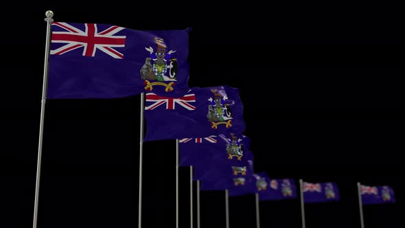 South Georgia and the South Sandwich Islands Row Of Flags Animation With Alpha