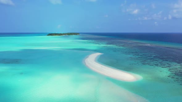 Aerial top view abstract of tropical resort beach wildlife by blue sea and white sand background of 