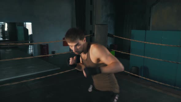 Lightweight Boxer Punch The Camera On The Ring In Vintage Gym