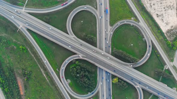 Aerial View Traffic Junction Road with U Turn Lane City Transport Industry