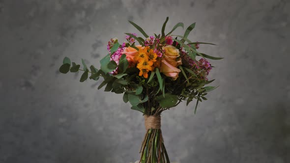 Bouquet of Flowers, Showing All Splendor of Peonies, Roses and Other Flowers in Smallest Details