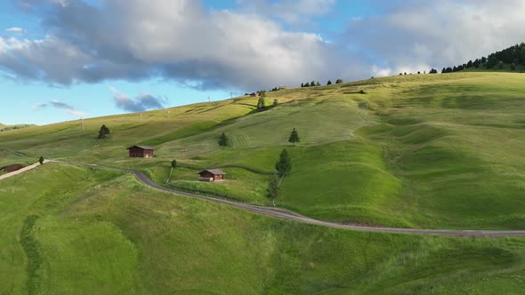 Sunrise on the Seiser Alm in the Dolomites mountains