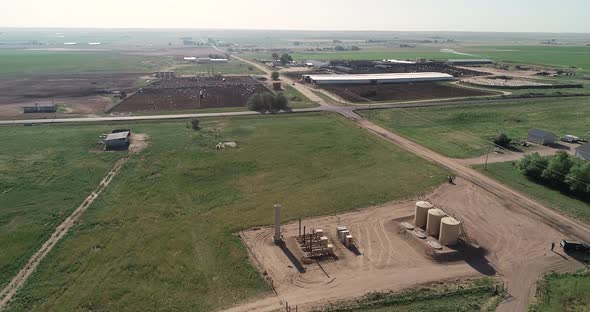 Drone drifting over ranches, fields and dairy near a fracking site Weld County June 2022.