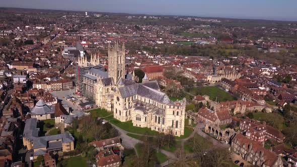 Aerial shot of Canterbury Cathedral in Canterbury, Kent