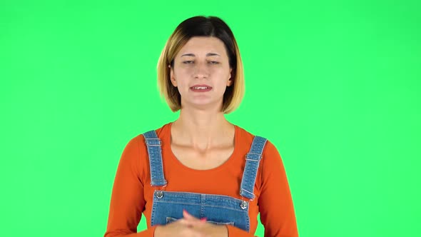 Girl Is Waiting and Angry. Green Screen