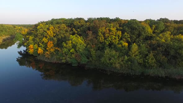 Natural Landscape. Surrounded By Forest River Bank. Shooting of Air