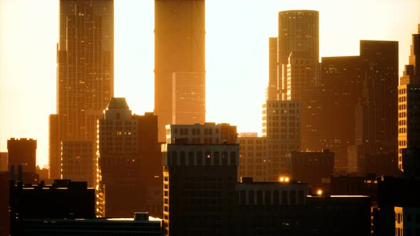 Skyscrapers of Big City at Sunset