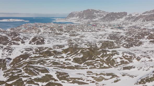 Drone Flight Over Rocky Mountain Near Sissiiut