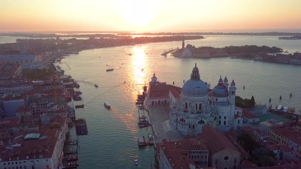 Aerial Panoramic View of Cityscape of Venice, Grand Canal in Famous Historical "City of Water