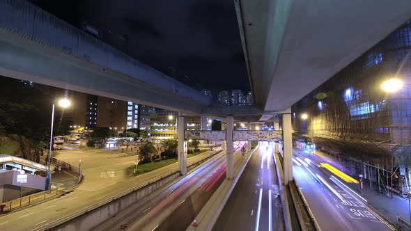 Timelapse at Night on Road of Kwun Tong MTR Station, Industrial Area