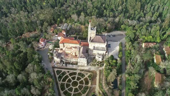 Aerial Around View of Park and Palace of Bussaco