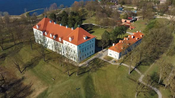 Aerial Shot of Birzai Castle, Birzai City Panorama 4K UHD Resolution