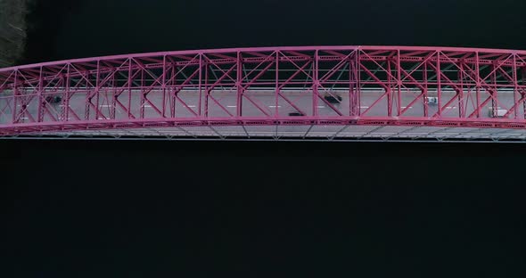 Top View Zooming into the Amvets Bridge Over the New Croton Reservoir