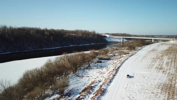 Spring, River, Bridge And Ice Drift