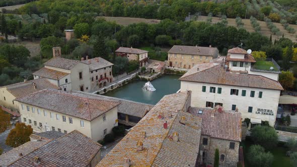 Bagno Vignoni Thermal Bath Hot Water in Tuscany Aerial View