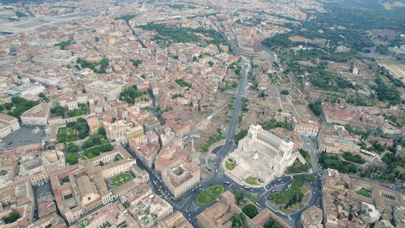 4K Aerial of the colosseum and the center of Rome, Italy.