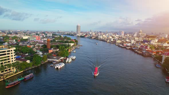 4K : Aerial drone footage fly over the Chao Phraya River