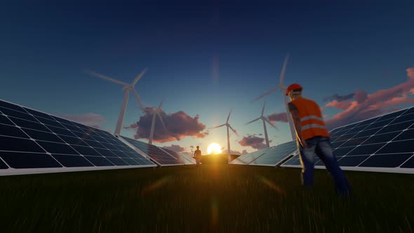 Solar Panels And Windmills Background alt