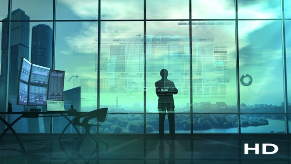 Trader During Work And Holographic Infographics HD alt