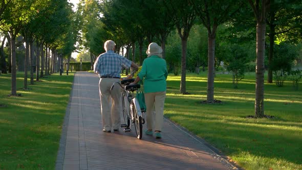 Senior Couple Walking with Bike.