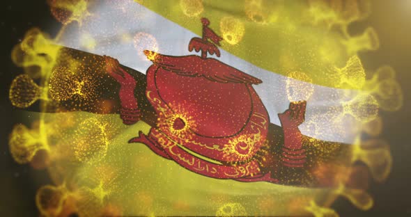 Brunei Flag With Coronavirus Microbe Centered 4K alt