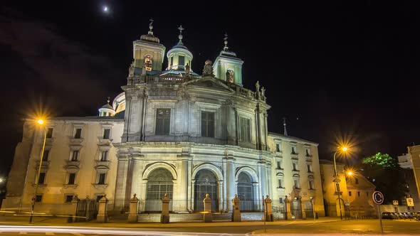 Royal Basilica San Francisco El Grande Night Timelapse Hyperlapse in Madrid Spain