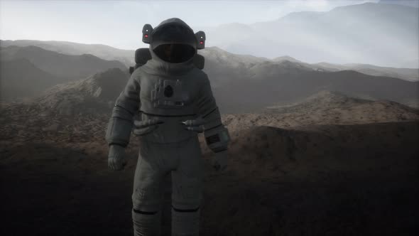 Astronaut on Another Planet with Dust and Fog