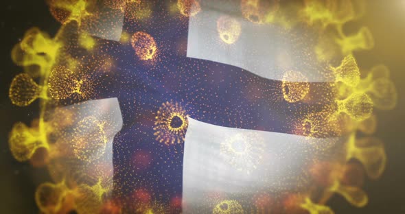 Finland Flag With Coronavirus Microbe Centered alt