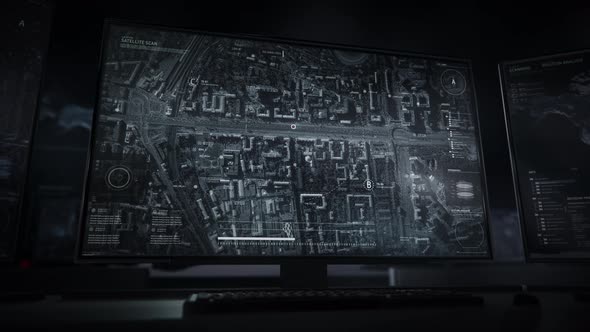 High Tech Digital Satellite Navigation System Scanning District In Modern City alt