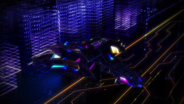 Artificial City With Starcraft Flying Among Buildings Made In 3D Graphics alt