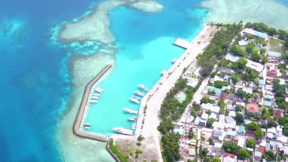 Drone view sky of lagoon beach voyage by sea with sand background