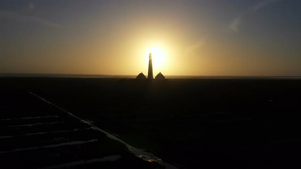 Lighthouse at Sunset, Aerial View, Silhouette